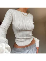 مخزون الخريف OL مزاج ملصقة Pullover الأكمام الطويلة جولة الرقبة النحيفة Tshirt وكيل الجملة 230301