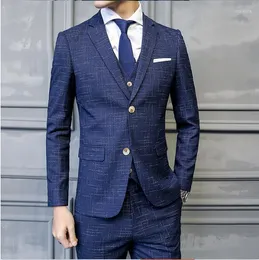 Men's Suits Two Buttons Men Slim Fit Wedding Business For Formal Casual Tuxedos Plaid Stripe 3 Pieces Jacket Vest Pant