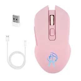 Möss 2 4G Pink Girl Wireless Cordless Portable Optical Gaming Mouse 1600DPI For Business Travel Office Home School Gift 230301