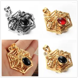 Pendant Necklaces Unisex's Men's Punk Spider Design Stainless Steel Necklace With Red/Black Stone Christmas Gift Silver Color Gold