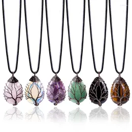 Correntes naturais 6 cores Opal Stone Tree of Life Cadel Chain Pingents Colar Women Mulheres