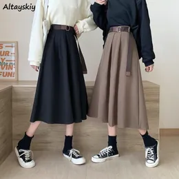 Kjolar solida kjolar kvinnor i mitten av kalv hög midja vänner koreansk stil elegant college vårens höst all-match jupe mujer faldas kvinnliga ins 230301