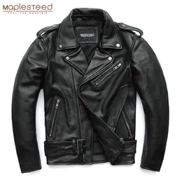 Herrläder faux läder maplesteed klassiska motorcykeljackor män läderjacka 100% naturlig kohud tjock moto jacka vinter ärm 6167 cm 6xl m192 230301