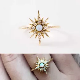 Cluster Rings Ny design Valentine Gift Sun Burst North Star Charm Rings Pave Clear CZ Opal Delicate Minimal Fashion Women Lady Jewelry G230228