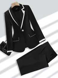 Kvinnors kostymer blazers svart khaki 2 stycke set damer pantdräkt formella kvinnliga kontor affärsarbete slitage blazer och byxa 230228