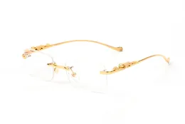 Carti glasögon solglasögon designer mens kvinnor trendiga guld silver leopard ramar panther sunshade glasögon komposit metall rimlös optisk rektangel sonnenbrille