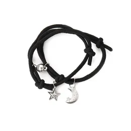 Link Bracelets Chain Magnet Bracelet Bangle Star Moon Couple Handmade Adjustable Rope Matching Lucky Black White GiftLink