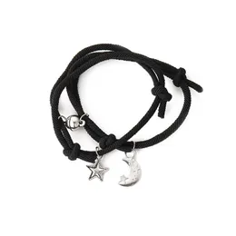 Pulseiras de link pulseira de magnet de corrente de pulseira estrela lua casal casal feita à mão corda ajustável correspondência Lucky Black White Giftlink