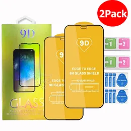 واقي شاشة الهاتف الزجاجي المحبب 9D 2pcs في حزمة واحدة لـ iPhone15 14Plus 13 12 11 Pro Max XR X XS Samsung A71 A51 5G A01 A11 A21 A31 A41