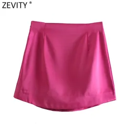 التنانير Zevity Women High Street Solid Color Side Shipper Sexy Mini Skirt Faldas Mujer Light Light Soft Disual Slim Chic Qun765 230301