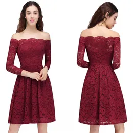 2018 New Design Lace Burgundy Party HomeComing Dresses Vintage Off Slouder