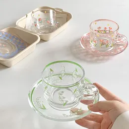 Koppar Saucers Creative Coffee Cup Saucer Set Korean handmålad växtblomma mugg hemkök dricksvaror espresso