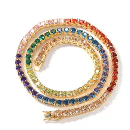 Mens diamante gelado tênis corrente de ouro arco-íris colorido colares moda hip hop jóias colar