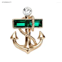 Brooches Pins Green Gem Eye Anchor Brooch Mens Suit Boutonniere Badge Korean For Men Women Broche Jewelry Roya22