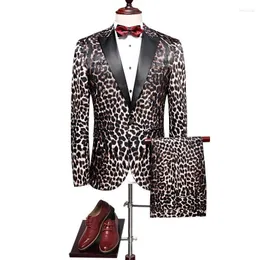 Мужские костюмы Slim Fit Мужской роскошный свадебный костюм итальянский бренд леопардовый рисунок для мужчин высококачественный сцен