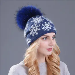 Шапки-бини/шапки с черепом, шапка-бини для женщин, зимняя вязаная меховая шапка для девочек, рождественский снег
