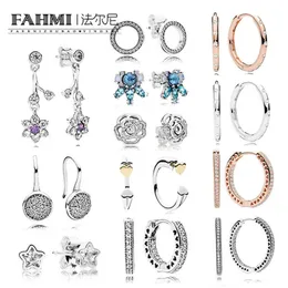 Fahmi 100 ٪ 925 Sterling Silver 11 Fashion Daisy Rose stud arrings water drops love star ice ice crystal paw inlay inling261f