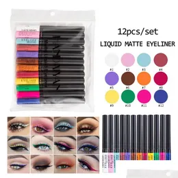 Lip Gloss Handiyan Matte Liquid Eyeliner Pen Set 12 Colours Waterproof Longlasting Quick Dry Bright Color Makeup Eye Liner Drop Deli Dhw8S