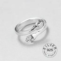 Cluster Rings Good-looking Resizable 925 Sterling Silver Unisex Ring Trendy Fine Jewelry Loop Hands Hug Shaped Gold Plated Rings Gift Kofo G230228