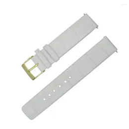 Watch Bands YQI 18mm Strap Band Real Leather Watchband Genuine Calfskin Belt For Hour Men Women Gold Buckle White