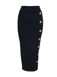 Chegada Mulheres Botão Preto Azul Vermelho Bodycon Bandage Saia Designer Cintura Alta Rua Party Club Lápis 75cm 230301