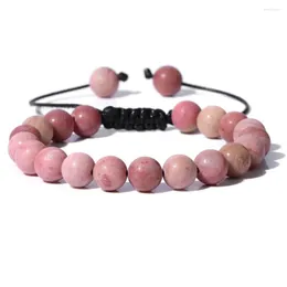 Strand 8mm Matte Pink Stone Chakra Beaded Bracelet For Women Men Quartzs Crystal Rhodonite Aventurine Braided Handmade Jewelry