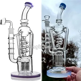 12.6inchs Freezable Coil Bong Hookahs Recycler Glass Dab Rigs Oil Water Bongs Smoke Pipe With 14mm Joint