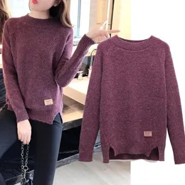 Kvinnors tröjor fmfssom faller långärmad kvinnor tröja slit femme solid pullover kvinnlig stickad casual stickad topp tröja vinterkläder kvinna 230301