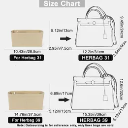 Passar för Herbag 31 39 Filt tygin Insert Bag Long Sac Champ Bag Inuti The Village Organizer Makeup Handväska Travel Inner Evertoner Purse Portable Cosmetic Bags