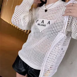 023 Italy Milano fashion brand designer womens knits wear net red with hollow front letter embroidery loose comfortable personality trendy shirt triangle logo tees