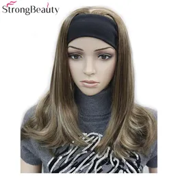 Strong Beauty Long Synthetic Wavy Full Capless Wigs Half Ladies' 3 4 Wig With Headband Wig237Z