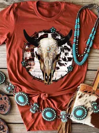 Cowgirl tshirt kobiety sterują czaszka kwiatowa zachodnia grafika