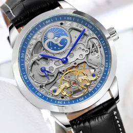 Orologi da polso che si affacciano sugli orologi da uomo automatici meccanici in pelle nera scheletro orologio in argento case d'affari impermeabile uomo