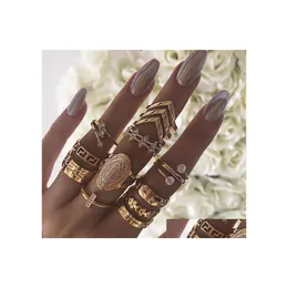 Carro DVR Ringos de cluster Boho Conjunto de ouro Jóias de articulação de dedos esculpidos Acessórios de mão elegantes jóias de liga de metal para mulheres e meninas SR0078 DHRPH