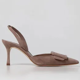 Berömda designer kvinnor maysli sandaler skor lady slingback häl pekade tå pumpar spänne-detail lady sexig fest bröllop stilett höga klackar eu35-43 med låda