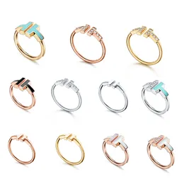Nigdy nie znikną Tif T kwadratowy pierścionek 18-karatowy pozłacany pierścień z drutu dla kobiet męskie obrączki otwarty pierścionek z perłowym pierścionkiem z diamentem w miesiącu srebro tytanowe różowe złoto
