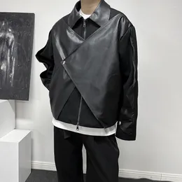 Herrjackor 2023 Autumn Fashion Oregelbundet designer Patchwork Woolen Leather Jacket Korean Elegant Luxury Men's Punk Trendy Coat Pu