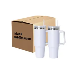 40oz Tumbler with Handle and Straw Sublimation Blanks Vacuum Insulated Water Bottles Travel Mugs for DIY Printing bb0301