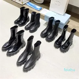 المصممين Monolith Chelsea Boots Rois Women Patent Leather Platform Boot Black Pull-On chunky Combat Booties2419