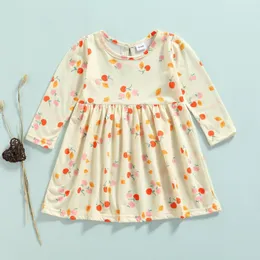 Vestidos de menina mababy 18m-6y crianças criança garotas vestidos furit listrado com manga longa uma linha para o outono mola dd40