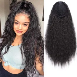 Drawstring horsetail long curly wig piece elastic net wig female long curly horsetail 230301