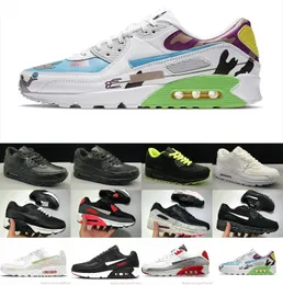 Hotsale OG 90 Erkek Kadın Koşu Ayakkabıları Kalın Taban Yastık Renkli Çim Üçlü Beyaz Siyah Artış Tasarımcı Klasik Sneakers Eğitmenler 36-45