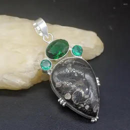 Подвесные ожерелья Hermosa Jewelry Natural Ammonite Jasper Green Topaz Silver Color Ожерелье для женских подарков 20234771