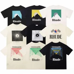 Yaz Erkek Tişörtleri Kadın Rhude Tasarımcıları Erkekler için Üstler Mektup Polos Nakış Tshirts Giyim Kısa Kollu Tişört Büyük Tees G4au#