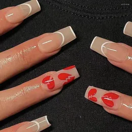 Fałszywe paznokcie 24PCS Odłączany manicure DIY Fałszywe Nials francuski niebieski diament Sprawdź krótki kwadrat