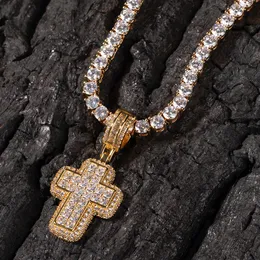 Brillante diamante pietra croce pendenti collana gioielli placcato oro reale 18 carati Bling uomini donne regalo gioielli religiosi