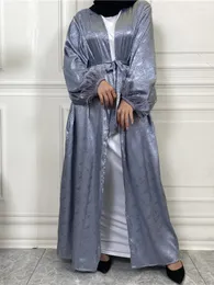 Etniska kläder Autumn Marocko klänning Muslimska kvinnor Abaya Satin Bönplagg Lantern Sleeve Robe India Abayas Dubai Turkiet Longue Vestidos