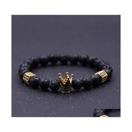 car dvr Beaded Strands Imperial Crown Stoppers Bracelets Black Lava Stone Natural Beads Bracelet For Women Men Jewelry Pseras Mujer Drop Del Dh2Sr