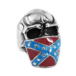 Klasyczny motocyklista flaga niewierna czaszka pierścień biżuterii ze stali nierdzewnej Vintage dla mężczyzn prezent SWR0658255O