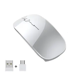 Möss laddningstyp C Wireless Mouse USB Dual Receiver Mute Ergonomisk design 1000 1200 1600 Tre hastighet DPI 230301